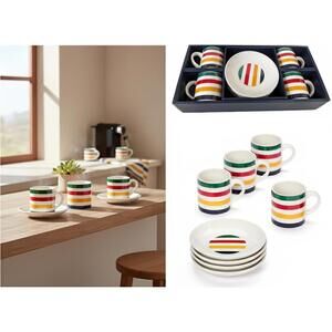 Hudson's Bay Company Stripes Espresso Set China | 8-Piece Multicolored HBC Cups